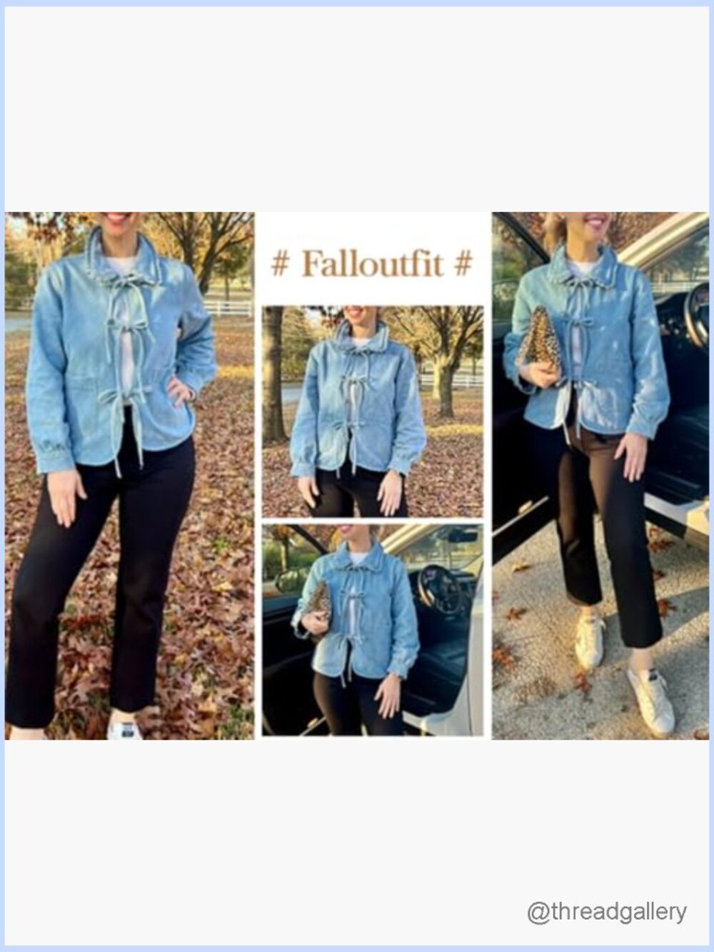 Vintage Denim Jacket Peter Pan Collar Tie Front Oversized Shacket - Picture 4 of 7